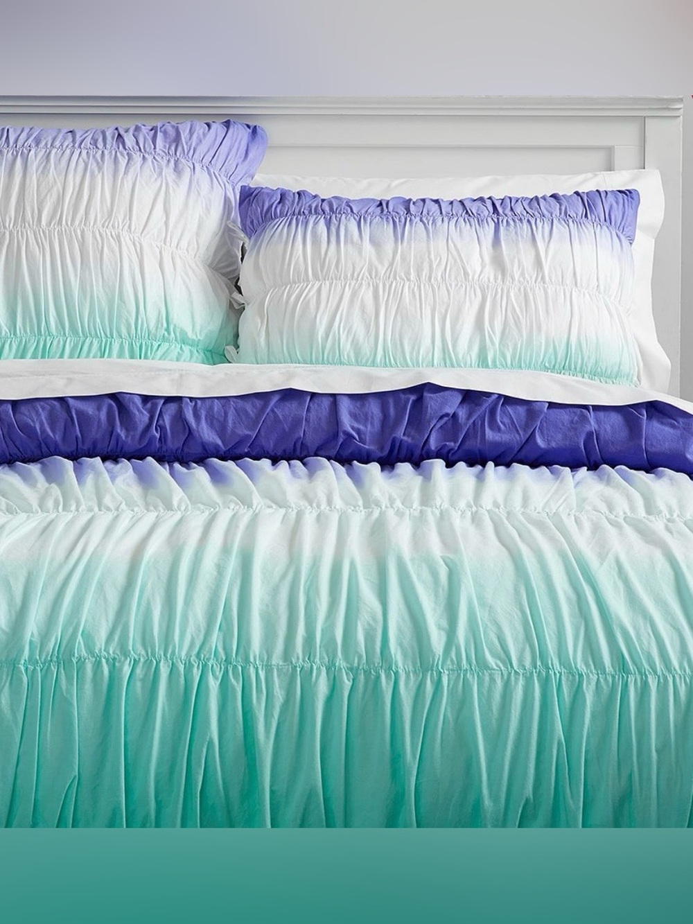PB Teen Surf Dip Dye Ruched Duvet Cover Queen and 2 Shams